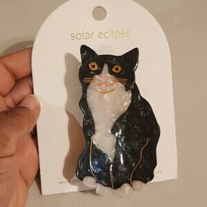 The Solar Eclipse Hand-Painted Tuxedo Cat Hair Claw Clip NWT Cat Lady Gift